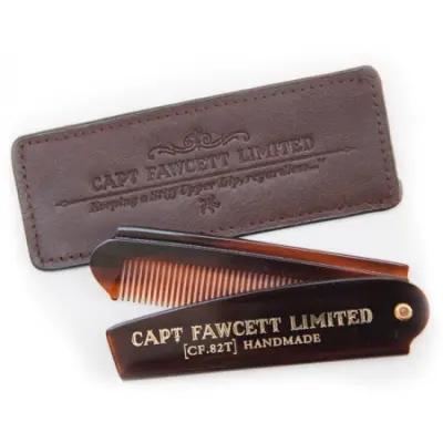 Folding Pocket Beard Comb med läderfodral