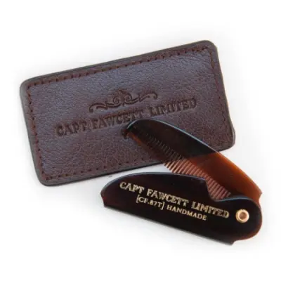 Folding Pocket Moustache Comb med läderfodral