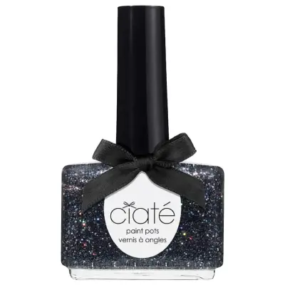 Transparent nagellack svart skimmer silverfärgat och regnbågsfärgat glitter