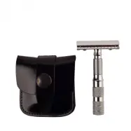 Merkur Resehyvel säkerhetshyvel (safety razor) med svart läderetui