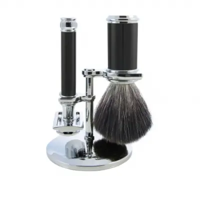 Black Shaving Set Doble Edge Razor - Shaving Brush Synthetic Fibre