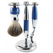 Edwin Jagger 3pc Blue Shaving Set Mach3 Pure Badger