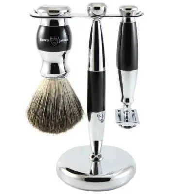 Edwin Jagger 3pc Ebony Shaving Set DE Razor Pure Badger