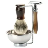 Edwin Jagger Chatsworth Light Horn 4pc Shaving Set DE Razor Silver Tip Badger