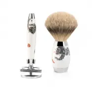 MEISSEN Safety Razor Shaving Set Silvertip Badger Handpainted Meissen