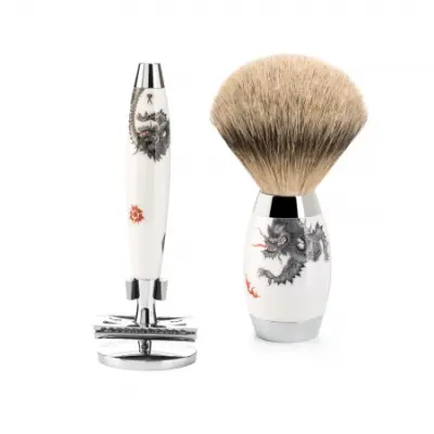 MEISSEN Safety Razor Shaving Set Silvertip Badger Handpainted Meissen