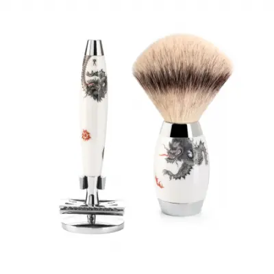 MEISSEN Safety Razor Shaving Set Silvertip Fibre Handpainted Meissen P