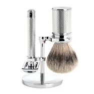 Mühle Rakset med DE-Rakhyvel, Silvertip Badger + Ställ (Chrome silver)