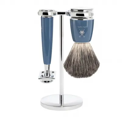 RYTMO Safety Razor Shaving Set Pure Badger Resin Petrol Blue