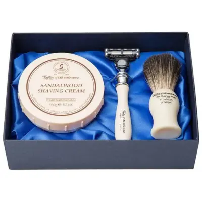 Taylor of Old Bond Street Victorian Sandalwood Satin Lined Gift Box Mach3 Pure Badger