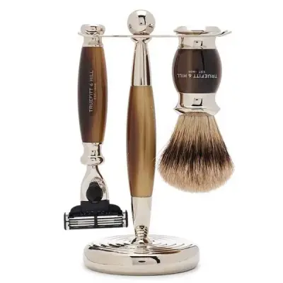 Truefitt & Hill Edwardian Mach3 Shaving Set Horn Super Badger