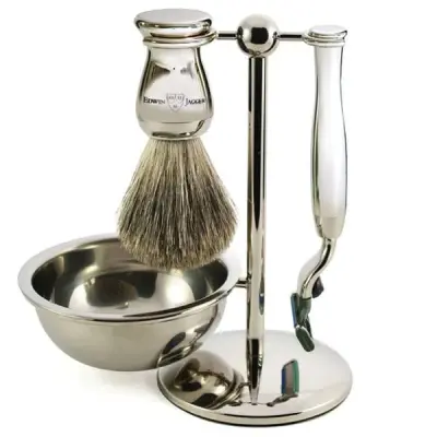 Edwin Jagger 4pc Chrome Shaving Set Mach3 Pure Badger