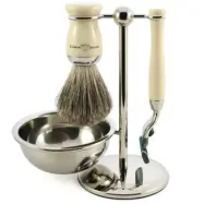 Edwin Jagger 4pc Ivory Shaving Set Mach3 Pure Badger