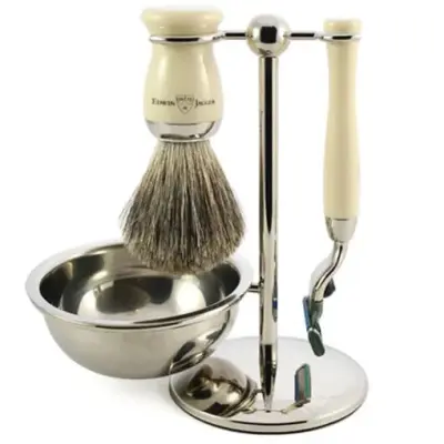 Edwin Jagger 4pc Ivory Shaving Set Mach3 Pure Badger