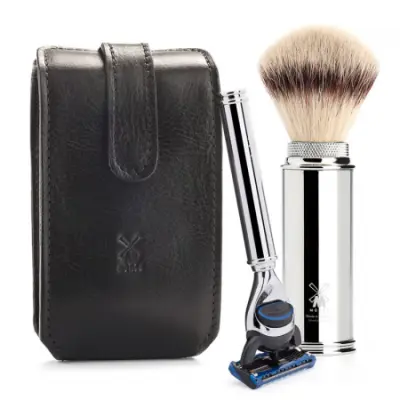 Black Travel Shaving Set Fusion Chrome - Silvertip Fibre