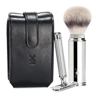Black Travel Shaving Set R89 - Silvertip Fibre