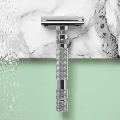 Rockwell T2 Safety Razor Twist-to-open White Chrome